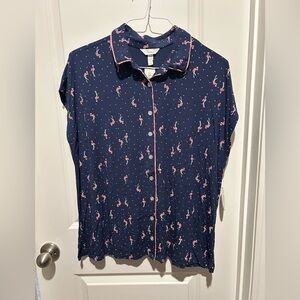 Soma Navy Flamingo Button-Up PJ Top